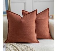 Madizz 2 Pezzi Copri Cuscini in Chenille con Bordo Decorativo Neutri Morbido Copricuscini Fodere per Cuscino Lusso Stile Arredi per Divano e Letto Arancione bruciato 60x60 cm