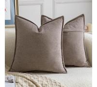 Madizz 2 Pezzi Copri Cuscini in Chenille con Bordo Decorativo Neutri Morbido Copricuscini Fodere per Cuscino Lusso Stile Arredi per Divano e Letto Taupe 55x55 cm
