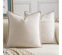 Madizz 2 Pezzi Copri Cuscini in Chenille con Bordo Decorativo Neutri Morbido Copricuscini Fodere per Cuscino Lusso Stile Arredi per Divano e Letto Beige 60x60 cm