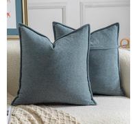 Madizz 2 Pezzi Copri Cuscini in Chenille con Bordo Decorativo Neutri Morbido Copricuscini Fodere per Cuscino Lusso Stile Arredi per Divano e Letto Blu 65x65 cm