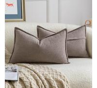 Madizz 2 Pezzi Copri Cuscini in Chenille con Bordo Decorativo Neutri Morbido Copricuscini Fodere per Cuscino Lusso Stile Arredi per Divano e Letto Taupe 40x80 cm