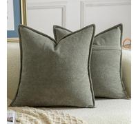 Madizz 2 Pezzi Copri Cuscini in Chenille con Bordo Decorativo Neutri Morbido Copricuscini Fodere per Cuscino Lusso Stile Arredi per Divano e Letto Verde oliva 60x60 cm