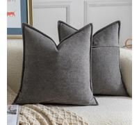 Madizz 2 Pezzi Copri Cuscini in Chenille con Bordo Decorativo Neutri Morbido Copricuscini Fodere per Cuscino Lusso Stile Arredi per Divano e Letto Grigio nero 60x60 cm