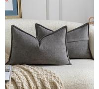 Madizz 2 Pezzi Copri Cuscini in Chenille con Bordo Decorativo Neutri Morbido Copricuscini Fodere per Cuscino Lusso Stile Arredi per Divano e Letto Grigio nero 30x50 cm