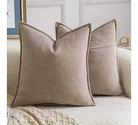 Madizz 2 Pezzi Copri Cuscini in Chenille con Bordo Decorativo Neutri Morbido Copricuscini Fodere per Cuscino Lusso Stile Arredi per Divano e Letto Taupe chiaro 65x65 cm