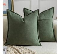 Madizz 2 Pezzi Copri Cuscini in Chenille con Bordo Decorativo Neutri Morbido Copricuscini Fodere per Cuscino Lusso Stile Arredi per Divano e Letto Verde 50x50 cm