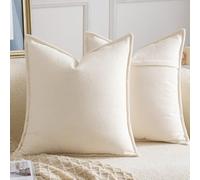 Madizz 2 Pezzi Copri Cuscini in Chenille con Bordo Decorativo Neutri Morbido Copricuscini Fodere per Cuscino Lusso Stile Arredi per Divano e Letto Crema 55x55 cm