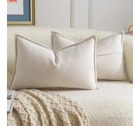 Madizz 2 Pezzi Copri Cuscini in Chenille con Bordo Decorativo Neutri Morbido Copricuscini Fodere per Cuscino Lusso Stile Arredi per Divano e Letto Beige 40x60 cm