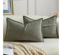 Madizz 2 Pezzi Copri Cuscini in Chenille con Bordo Decorativo Neutri Morbido Copricuscini Fodere per Cuscino Lusso Stile Arredi per Divano e Letto Verde oliva 30x50 cm