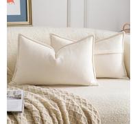 Madizz 2 Pezzi Copri Cuscini in Chenille con Bordo Decorativo Neutri Morbido Copricuscini Fodere per Cuscino Lusso Stile Arredi per Divano e Letto Crema 30x50 cm