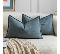 Madizz 2 Pezzi Copri Cuscini in Chenille con Bordo Decorativo Neutri Morbido Copricuscini Fodere per Cuscino Lusso Stile Arredi per Divano e Letto Blu 40x60 cm