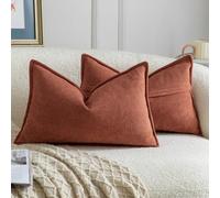 Madizz 2 Pezzi Copri Cuscini in Chenille con Bordo Decorativo Neutri Morbido Copricuscini Fodere per Cuscino Lusso Stile Arredi per Divano e Letto Arancione bruciato 40x80 cm