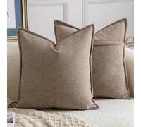 Madizz 2 Pezzi Copri Cuscini in Chenille con Bordo Decorativo Neutri Morbido Copricuscini Fodere per Cuscino Lusso Stile Arredi per Divano e Letto Marrone 65x65 cm