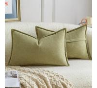 Madizz 2 Pezzi Copri Cuscini in Chenille con Bordo Decorativo Neutri Morbido Copricuscini Fodere per Cuscino Lusso Stile Arredi per Divano e Letto Verde chiaro 40x80 cm