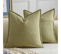 Madizz 2 Pezzi Copri Cuscini in Chenille con Bordo Decorativo Neutri Morbido Copricuscini Fodere per Cuscino Lusso Stile Arredi per Divano e Letto Verde chiaro 50x50 cm