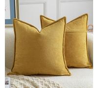 Madizz 2 Pezzi Copri Cuscini in Chenille con Bordo Decorativo Neutri Morbido Copricuscini Fodere per Cuscino Lusso Stile Arredi per Divano e Letto Giallo senape 60x60 cm