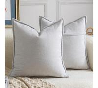 Madizz 2 Pezzi Copri Cuscini in Chenille con Bordo Decorativo Neutri Morbido Copricuscini Fodere per Cuscino Lusso Stile Arredi per Divano e Letto Grigio chiaro 50x50 cm