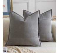 Madizz 2 Pezzi Copri Cuscini in Chenille con Bordo Decorativo Neutri Morbido Copricuscini Fodere per Cuscino Lusso Stile Arredi per Divano e Letto Grigio scuro 60x60 cm