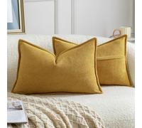 Madizz 2 Pezzi Copri Cuscini in Chenille con Bordo Decorativo Neutri Morbido Copricuscini Fodere per Cuscino Lusso Stile Arredi per Divano e Letto Giallo senape 40x60 cm