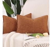 Madizz 2 Pezzi Copri Cuscini in Velluto Chenille con Bordo Decorativo Neutri Morbido Copricuscini Fodere per Cuscino Lusso Stile Arredi per Casa Divano Arancio ruggine 40x80 cm