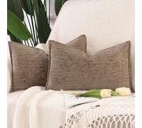Madizz 2 Pezzi Copri Cuscini in Velluto Chenille con Bordo Decorativo Neutri Morbido Copricuscini Fodere per Cuscino Lusso Stile Arredi per Casa Divano Taupe 30x50 cm