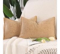 Madizz 2 Pezzi Copri Cuscini in Velluto Chenille con Bordo Decorativo Neutri Morbido Copricuscini Fodere per Cuscino Lusso Stile Arredi per Casa Divano Beige 40x80 cm