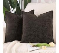 Madizz 2 Pezzi Copri Cuscini in Velluto Chenille con Bordo Decorativo Neutri Morbido Copricuscini Fodere per Cuscino Lusso Stile Arredi per Casa Divano Taupe scuro 60x60 cm