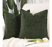Madizz 2 Pezzi Copri Cuscini in Velluto Chenille con Bordo Decorativo Neutri Morbido Copricuscini Fodere per Cuscino Lusso Stile Arredi per Casa Divano Verde 50x50 cm