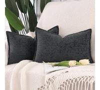 Madizz 2 Pezzi Copri Cuscini in Velluto Chenille con Bordo Decorativo Neutri Morbido Copricuscini Fodere per Cuscino Lusso Stile Arredi per Casa Divano Grigio scuro 40x60 cm