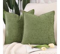 Madizz 2 Pezzi Copri Cuscini in Velluto Chenille con Bordo Decorativo Neutri Morbido Copricuscini Fodere per Cuscino Lusso Stile Arredi per Casa Divano Verde chiaro 45x45 cm
