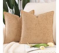 Madizz 2 Pezzi Copri Cuscini in Velluto Chenille con Bordo Decorativo Neutri Morbido Copricuscini Fodere per Cuscino Lusso Stile Arredi per Casa Divano Beige 60x60 cm