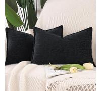 Madizz 2 Pezzi Copri Cuscini in Velluto Chenille con Bordo Decorativo Neutri Morbido Copricuscini Fodere per Cuscino Lusso Stile Arredi per Casa Divano Nero 40x60 cm
