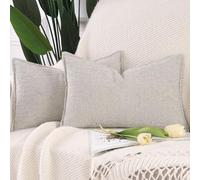 Madizz 2 Pezzi Copri Cuscini in Velluto Chenille con Bordo Decorativo Neutri Morbido Copricuscini Fodere per Cuscino Lusso Stile Arredi per Casa Divano Grigio chiaro 30x50 cm