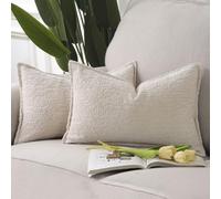 Madizz 2 Pezzi Copri Cuscini in Velluto Chenille con Bordo Decorativo Neutri Morbido Copricuscini Fodere per Cuscino Lusso Stile Arredi per Casa Divano Beige chiaro 40x60 cm