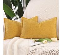 Madizz 2 Pezzi Copri Cuscini in Velluto Chenille con Bordo Decorativo Neutri Morbido Copricuscini Fodere per Cuscino Lusso Stile Arredi per Casa Divano Giallo senape 40x80 cm