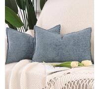 Madizz 2 Pezzi Copri Cuscini in Velluto Chenille con Bordo Decorativo Neutri Morbido Copricuscini Fodere per Cuscino Lusso Stile Arredi per Casa Divano Blu 30x50 cm
