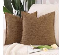 Madizz 2 Pezzi Copri Cuscini in Velluto Chenille con Bordo Decorativo Neutri Morbido Copricuscini Fodere per Cuscino Lusso Stile Arredi per Casa Divano Marrone 50x50 cm
