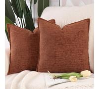 Madizz 2 Pezzi Copri Cuscini in Velluto Chenille con Bordo Decorativo Neutri Morbido Copricuscini Fodere per Cuscino Lusso Stile Arredi per Casa Divano Arancio bruciato 60x60 cm