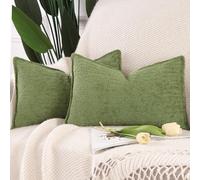 Madizz 2 Pezzi Copri Cuscini in Velluto Chenille con Bordo Decorativo Neutri Morbido Copricuscini Fodere per Cuscino Lusso Stile Arredi per Casa Divano Verde chiaro 30x50 cm