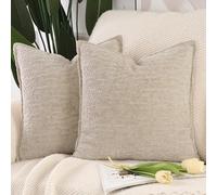Madizz 2 Pezzi Copri Cuscini in Velluto Chenille con Bordo Decorativo Neutri Morbido Copricuscini Fodere per Cuscino Lusso Stile Arredi per Casa Divano Taupe chiaro 50x50 cm
