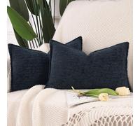 Madizz 2 Pezzi Copri Cuscini in Velluto Chenille con Bordo Decorativo Neutri Morbido Copricuscini Fodere per Cuscino Lusso Stile Arredi per Casa Divano Blu scuro 30x50 cm