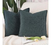 Madizz 2 Pezzi Copri Cuscini in Velluto Chenille con Bordo Decorativo Neutri Morbido Copricuscini Fodere per Cuscino Lusso Stile Arredi per Casa Divano Blu grigio 40x40 cm