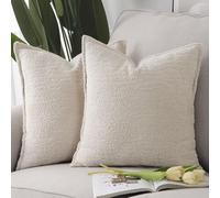Madizz 2 Pezzi Copri Cuscini in Velluto Chenille con Bordo Decorativo Neutri Morbido Copricuscini Fodere per Cuscino Lusso Stile Arredi per Casa Divano Beige chiaro 45x45 cm
