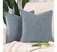 Madizz 2 Pezzi Copri Cuscini in Velluto Chenille con Bordo Decorativo Neutri Morbido Copricuscini Fodere per Cuscino Lusso Stile Arredi per Casa Divano Blu 40x40 cm