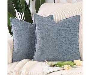Madizz 2 Pezzi Copri Cuscini in Velluto Chenille con Bordo Decorativo Neutri Morbido Copricuscini Fodere per Cuscino Lusso Stile Arredi per Casa Divano Blu 40x40 cm