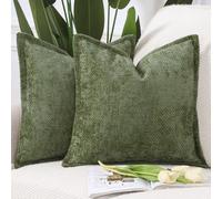 Madizz 2 Pezzi Copri Cuscino in Velluto Chenille con Bordo Copricuscini Morbido Decorativo Fodere per Cuscino Lusso Stile Arredi per Casa Divano Letto Verde muschio 60x60 cm