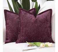 Madizz 2 Pezzi Copri Cuscino in Velluto Chenille con Bordo Copricuscini Morbido Decorativo Fodere per Cuscino Lusso Stile Arredi per Casa Divano Letto Burgundy 40x40 cm
