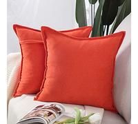 Madizz 2 Pezzi Federe Corto Ciniglia Copricuscini Morbido Decorativo Fodere per Cuscino Lusso Stile per Divano Camera da Letto Arancio Rosso Quadrate 65x65 cm