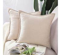 Madizz 2 Pezzi Federe Corto Ciniglia Copricuscini Morbido Decorativo Fodere per Cuscino Lusso Stile per Divano Camera da Letto Beige Quadrate 65x65 cm