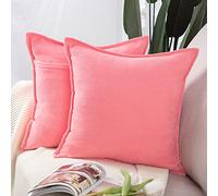 Madizz 2 Pezzi Federe Corto Ciniglia Copricuscini Morbido Decorativo Fodere per Cuscino Lusso Stile per Divano Camera da Letto Rosa Quadrate 65x65 cm